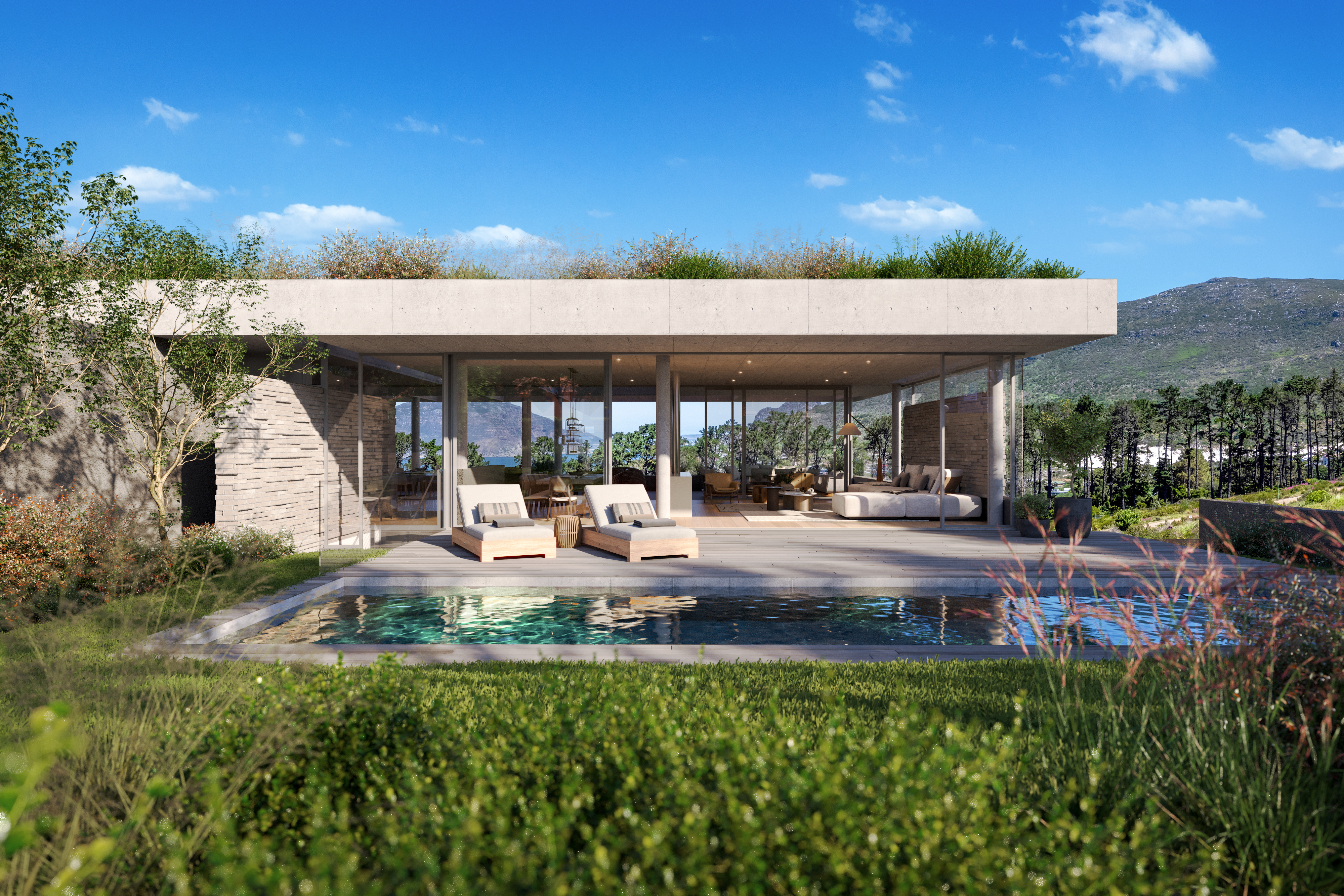 Serenity House render showing the cantilevered terrace and concrete planes